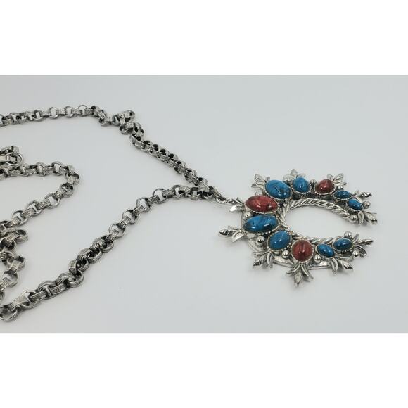 Vintage Art Arthur Pepper Red & Blue Faux-Turquoise Naja-Style Necklace - Picture 7 of 8